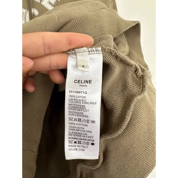Celine Women's Cropped Hoodie Logo Spellout Autumn/Winter Collection Green Small - Picture 6 of 11